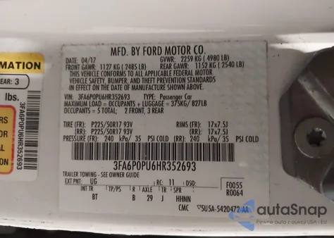 2017 Ford Fusion Energi Se Luxury из США, поврежденный, VIN 3FA6P0PU6HR352693